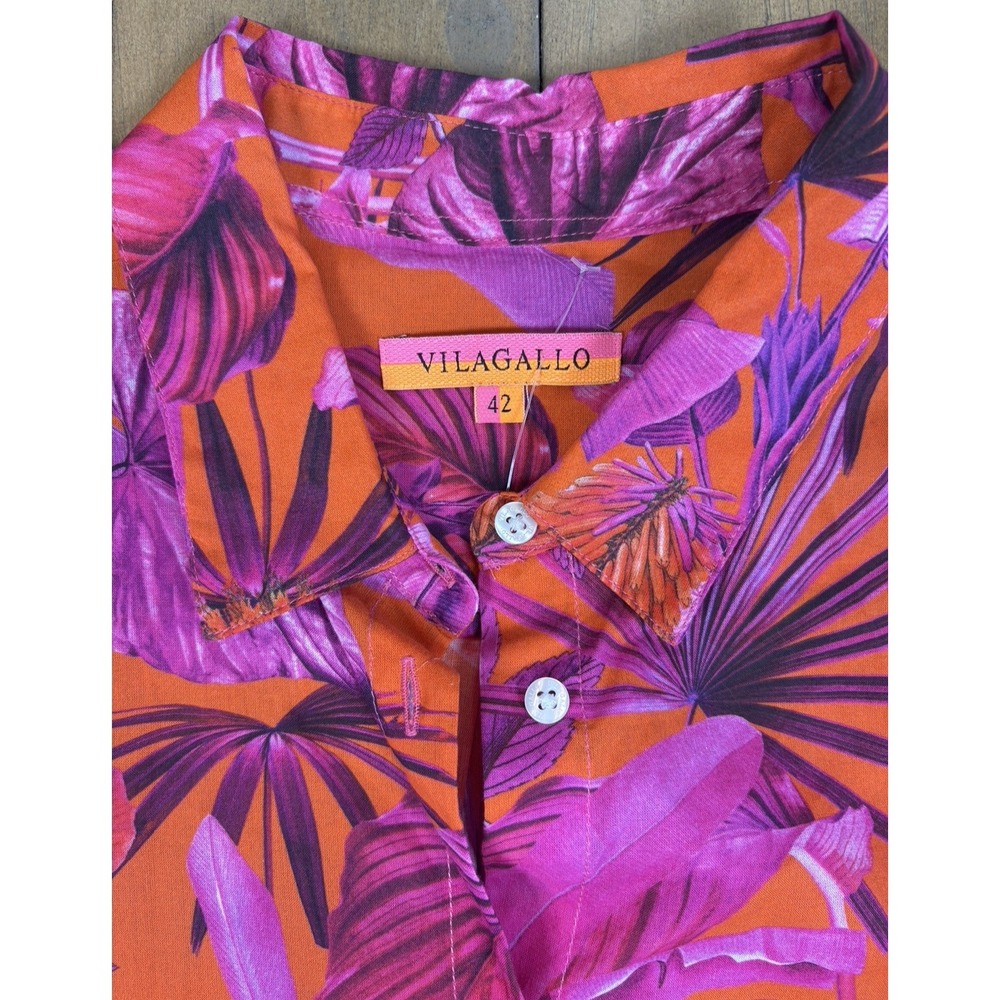 Vilagallo Eveline‎ Tropical Pink Floral Button Front Midi Dress Resort Vacation - Picture 6 of 11